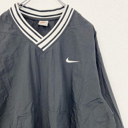 古着 used　90s　NIKE ナイキ　長袖ナイロンプルオーバー　ワンポイント刺繍　リブライン　ヴィンテージ　黒　Lサイズ