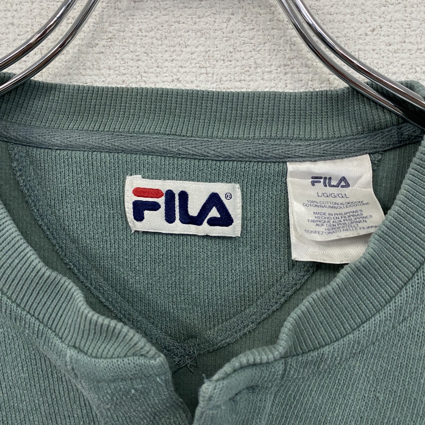 FILA　フィラ　スウェット/トレーナー　ロンT　ヘンリーネック　緑　グリーン　Lサイズ