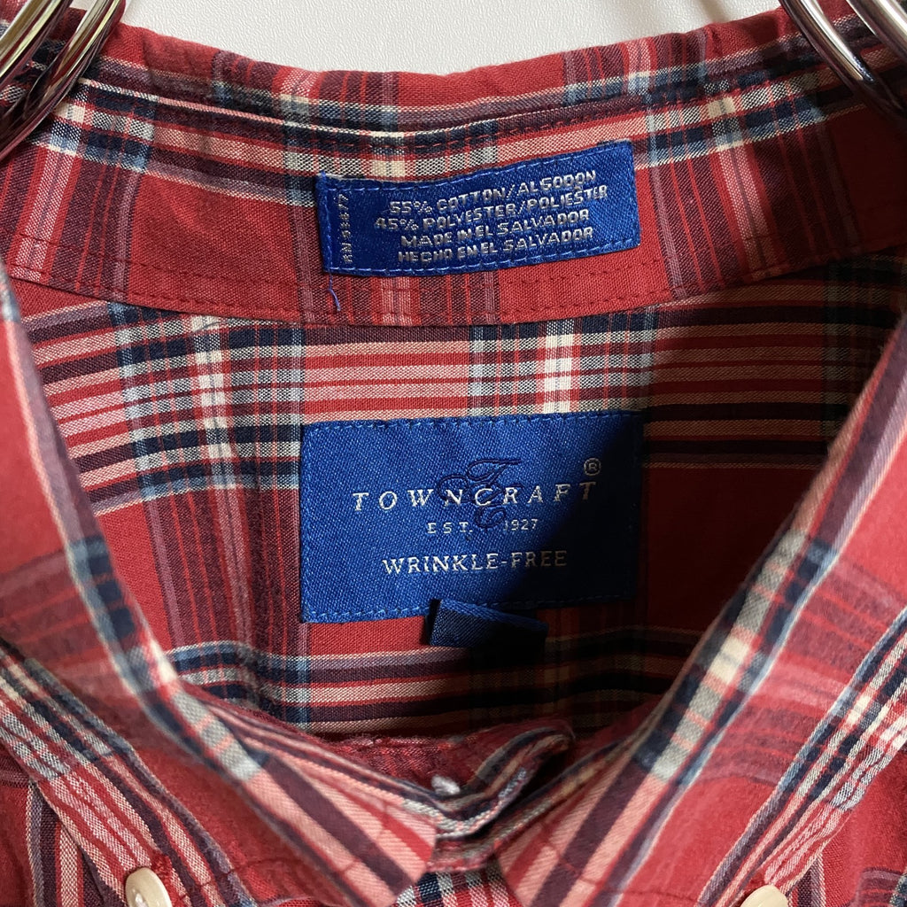 古着 used　TOWNCRAFT　タウンクラフト　長袖チェック柄ネルシャツ　総柄　赤　レッド　ビッグシルエット　XLサイズ