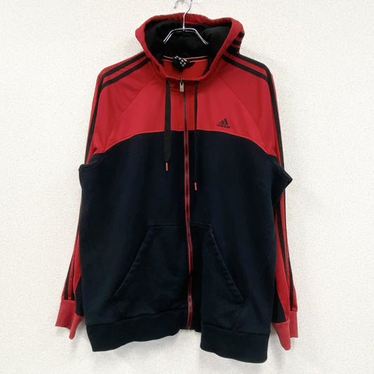 adidas　アディダス　トラックジャケット/ジャージ　フーディ　バイカラー　赤　黒　XLサイズ