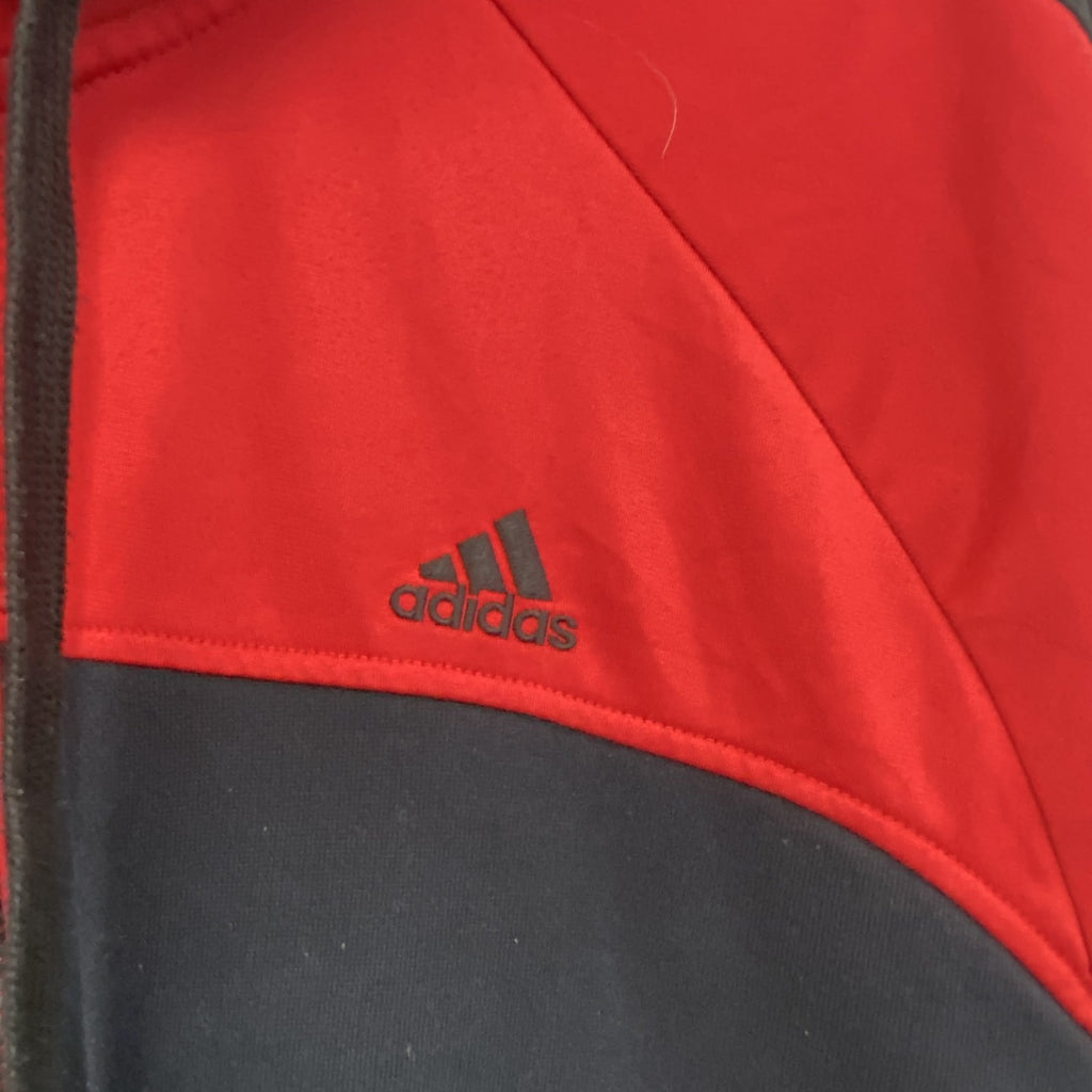 adidas　アディダス　トラックジャケット/ジャージ　フーディ　バイカラー　赤　黒　XLサイズ