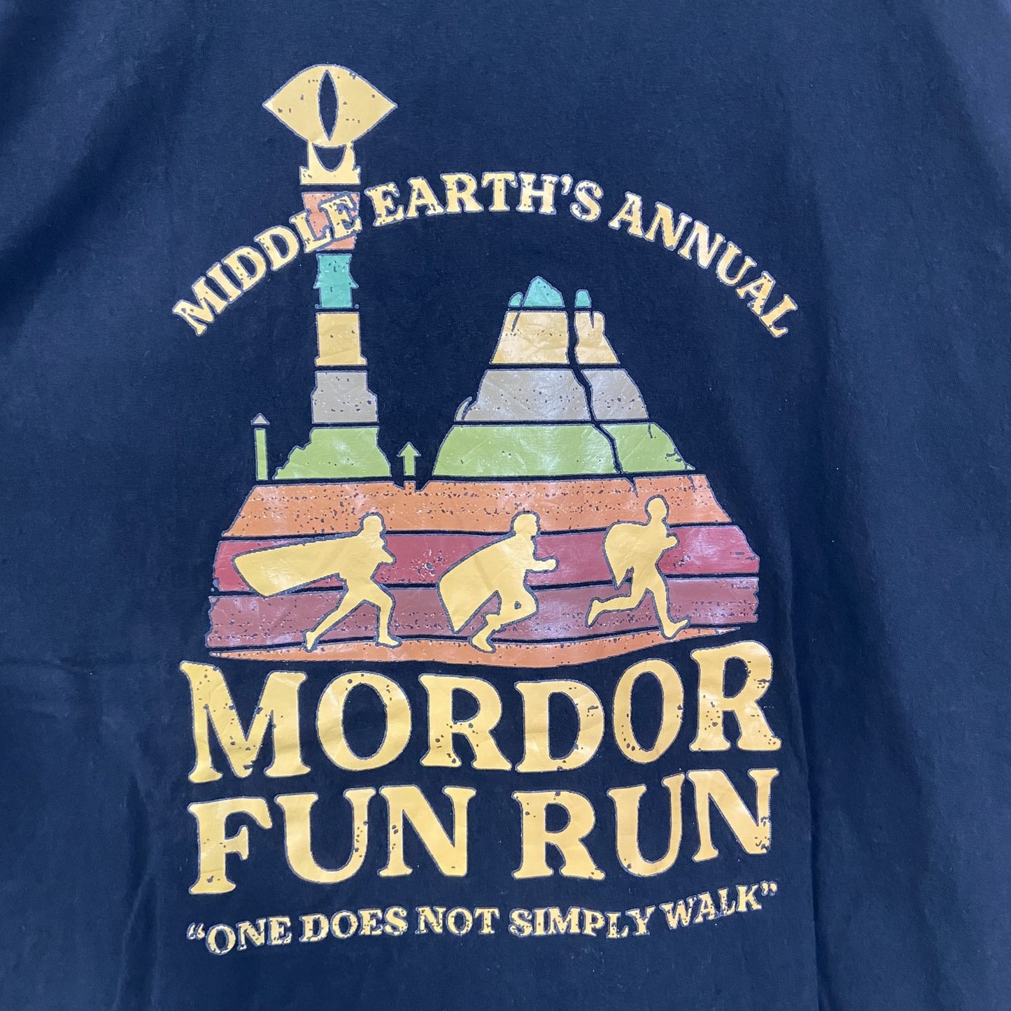 GILDAN　ギルダン　半袖プリントTシャツ　アーチプリント　MORDOR FUN RUN　黒　ブラック　2XLサイズ