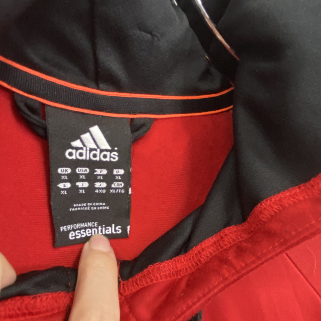 adidas　アディダス　トラックジャケット/ジャージ　フーディ　バイカラー　赤　黒　XLサイズ