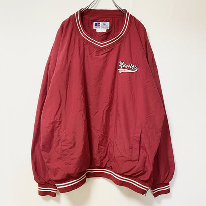 古着 used　RUSSELL ATHLETIC　長袖刺繍ナイロンプルオーバー　ウインドブレーカー　フットボール　赤　XXLサイズ
