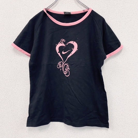 00s　NIKE　ナイキ　半袖プリントTシャツ　リンガーTシャツ　ヴィンテージ　黒　ブラック　Lサイズ