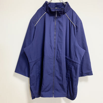 古着 used　ALIA　七分袖ジップアップブルゾン　ハイネックジャンパー　ネイビー　秋冬服　ビッグシルエット　4XLサイズ