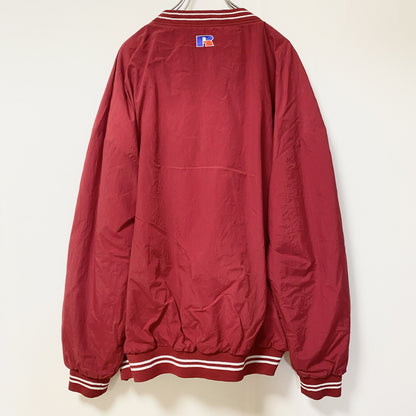古着 used　RUSSELL ATHLETIC　長袖刺繍ナイロンプルオーバー　ウインドブレーカー　フットボール　赤　XXLサイズ