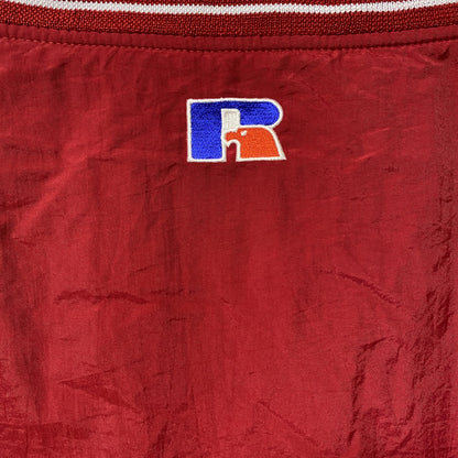 古着 used　RUSSELL ATHLETIC　長袖刺繍ナイロンプルオーバー　ウインドブレーカー　フットボール　赤　XXLサイズ