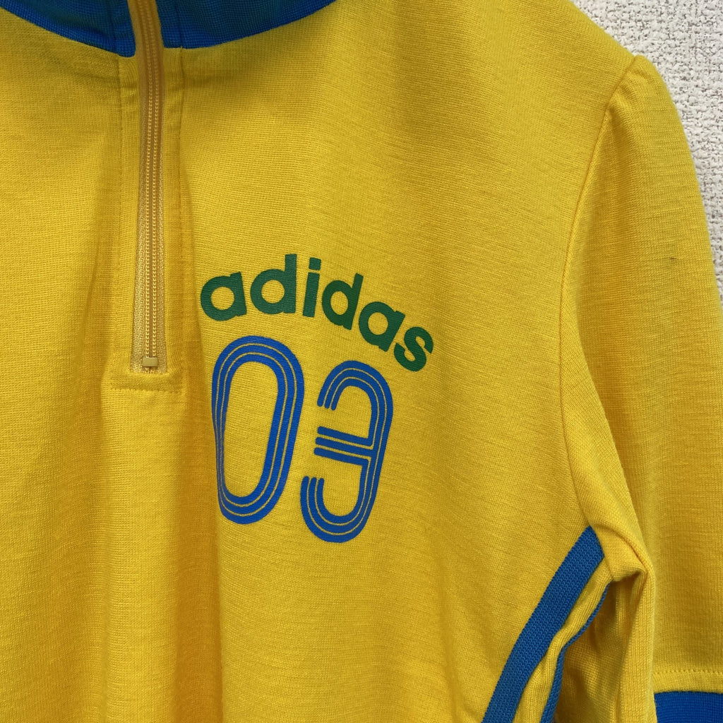 00s　adidas　アディダス　ハーフジップ半袖プルオーバー　ヴィンテージ　黄色　イエロー　Lサイズ