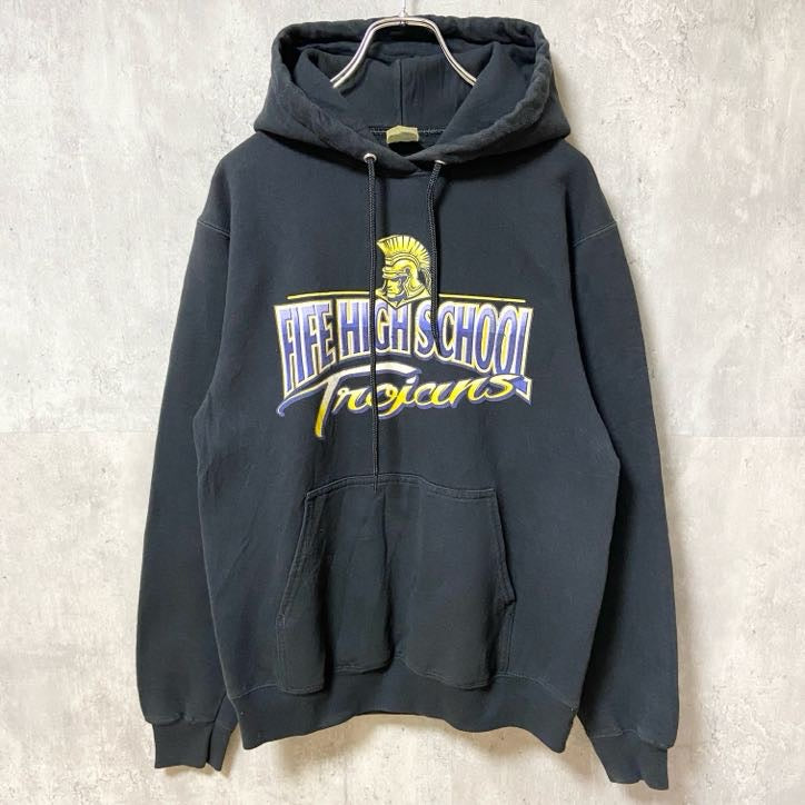 古着 used　PORT&COMPANY　長袖プリントパーカー　スウェット　FIFE HIGH SCHOOL　黒　Sサイズ