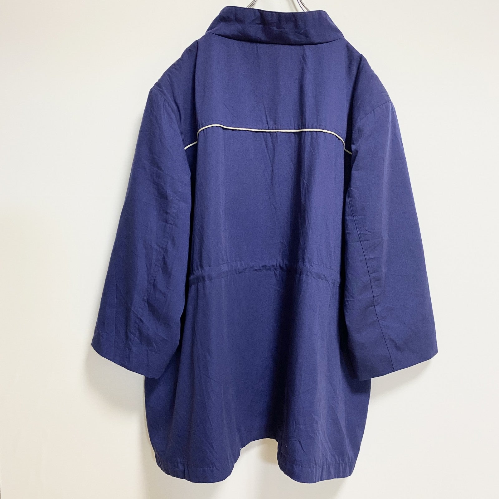 古着 used　ALIA　七分袖ジップアップブルゾン　ハイネックジャンパー　ネイビー　秋冬服　ビッグシルエット　4XLサイズ