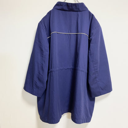 古着 used　ALIA　七分袖ジップアップブルゾン　ハイネックジャンパー　ネイビー　秋冬服　ビッグシルエット　4XLサイズ