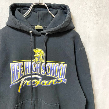 古着 used　PORT&COMPANY　長袖プリントパーカー　スウェット　FIFE HIGH SCHOOL　黒　Sサイズ