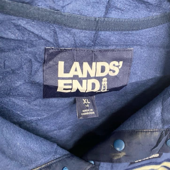 LAND’S END　ランズエンド　フリースジャケット/ボアジャケット　ボーダー　紺　ネイビー　XLサイズ