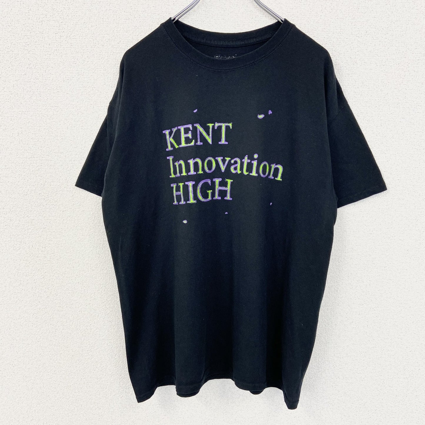 古着 used　GILDAN　ギルダン　半袖デザインプリントTシャツ　バックプリント　クルーネック　黒　ブラック　KENT