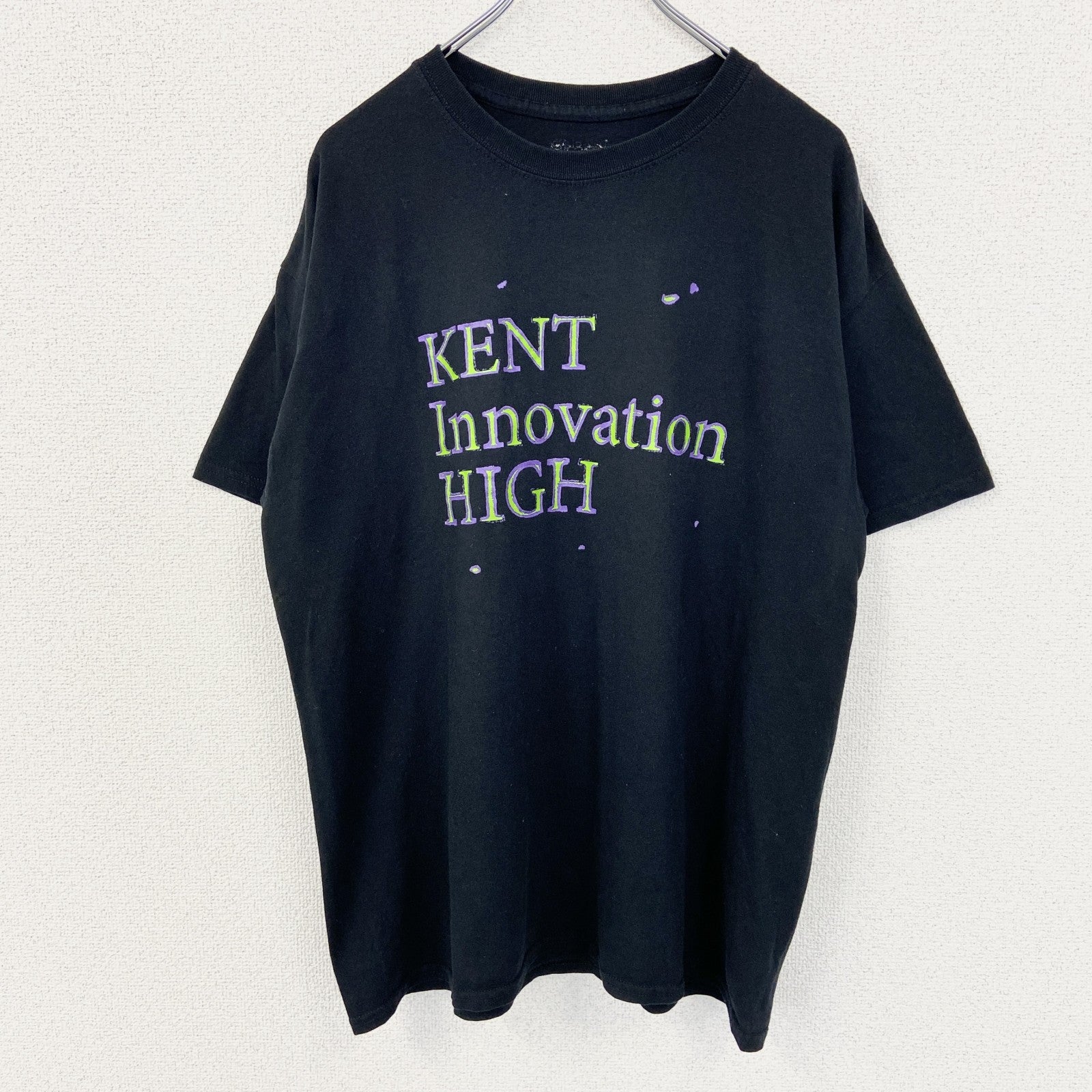 古着 used　GILDAN　ギルダン　半袖デザインプリントTシャツ　バックプリント　クルーネック　黒　ブラック　KENT