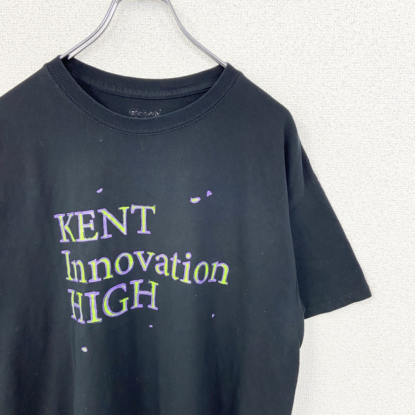 古着 used　GILDAN　ギルダン　半袖デザインプリントTシャツ　バックプリント　クルーネック　黒　ブラック　KENT