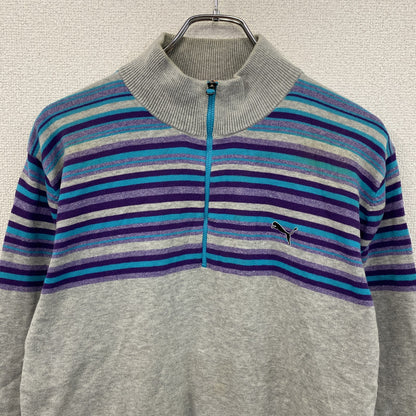 PUMA　プーマ　ハーフジップコットンニットセーター　マルチカラー　灰色　グレー　Lサイズ