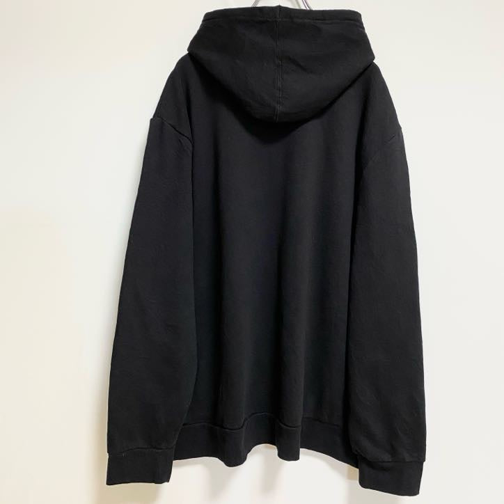 古着 used　FILA　フィラ　長袖ロゴプリントパーカー　スウェットプルオーバー　黒　秋冬服　ビッグシルエット　2XLサイズ