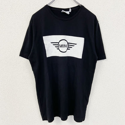 古着 used　MINI ミニクーパー　半袖ロゴデザインTシャツ　クルーネック　シンプルデザイン　黒　ブラック　Lサイズ