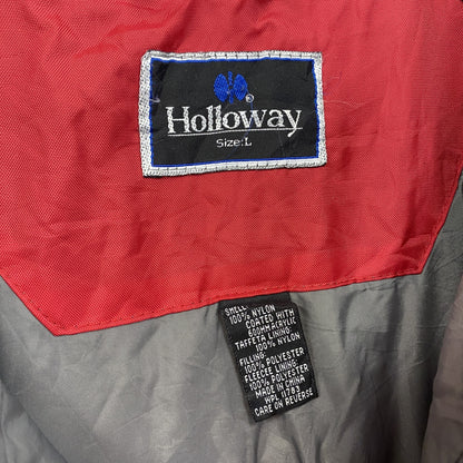 90s　Holloway　ホロウェイ　フルジップナイロンジャケット　ラグランスリーブ　刺繍ロゴ　アニマル柄　赤　レッド　Lサイズ