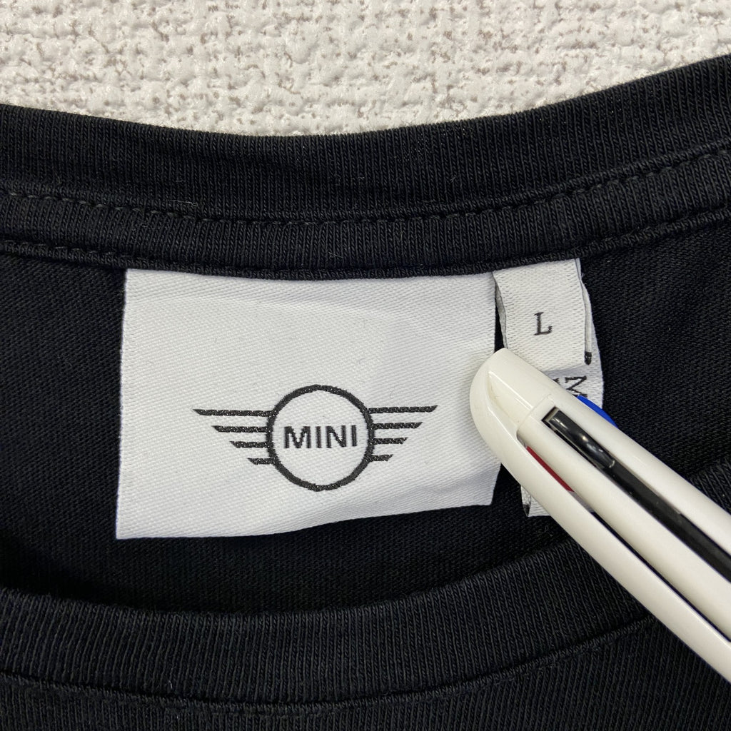 古着 used　MINI ミニクーパー　半袖ロゴデザインTシャツ　クルーネック　シンプルデザイン　黒　ブラック　Lサイズ