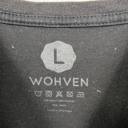 古着 used　WOHVEN　半袖デザインプリントTシャツ　グラフィック　クルーネック　黒　ブラック　春夏服　Lサイズ