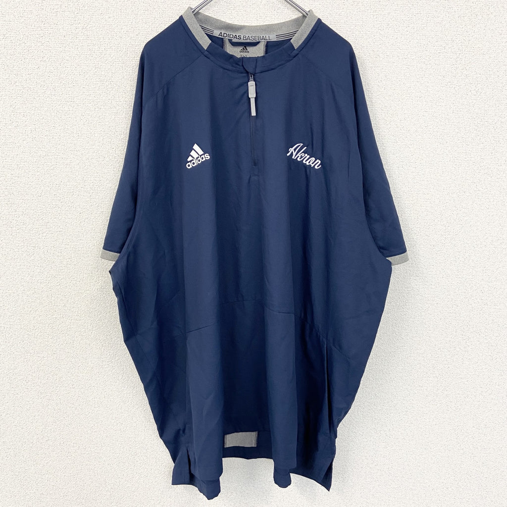 古着 used　adidas アディダス　半袖ハーフジップナイロンプルオーバー　ワンポイント刺繍　ビックシルエット　3XLサイズ