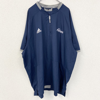 古着 used　adidas アディダス　半袖ハーフジップナイロンプルオーバー　ワンポイント刺繍　ビックシルエット　3XLサイズ