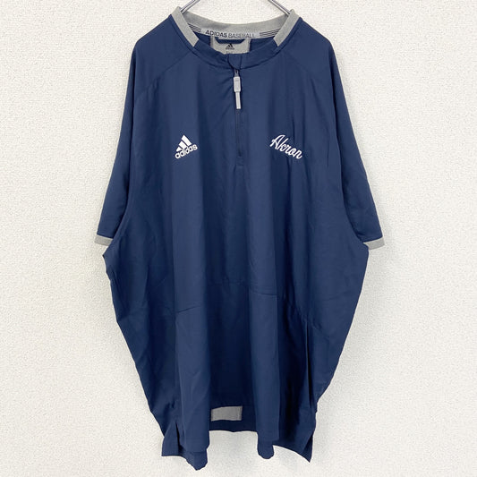 古着 used　adidas アディダス　半袖ハーフジップナイロンプルオーバー　ワンポイント刺繍　ビックシルエット　3XLサイズ