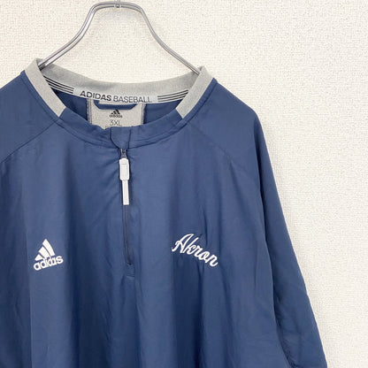 古着 used　adidas アディダス　半袖ハーフジップナイロンプルオーバー　ワンポイント刺繍　ビックシルエット　3XLサイズ