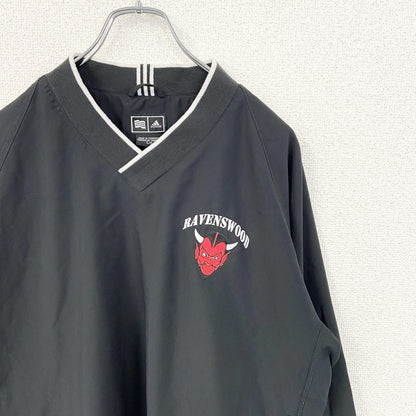 古着 used　adidas アディダス　CLIMAPROOF　長袖ナイロンプルオーバー　Vネック　ワンポイント刺繍　黒　Sサイズ
