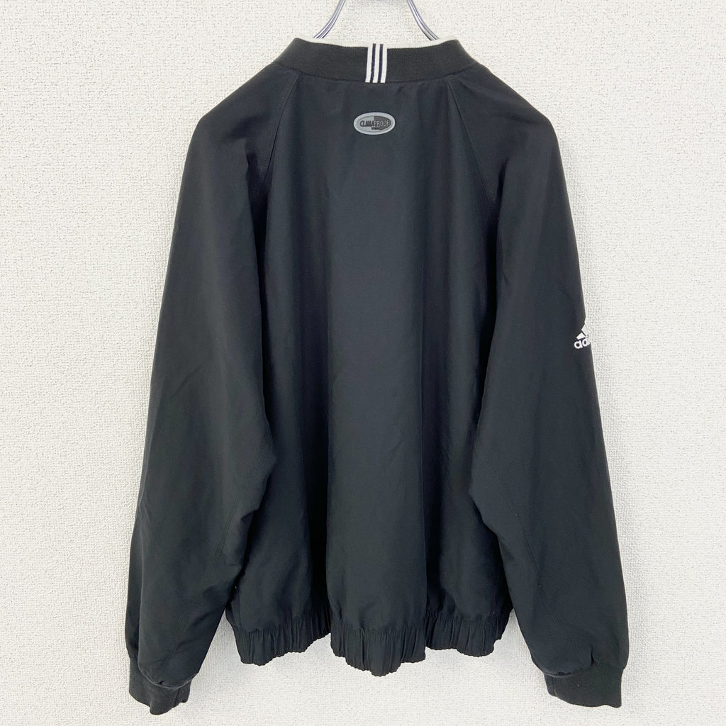 古着 used　adidas アディダス　CLIMAPROOF　長袖ナイロンプルオーバー　Vネック　ワンポイント刺繍　黒　Sサイズ