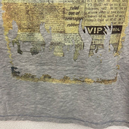 PEPE JNS　半袖プリントTシャツ　3連プリント　英字プリント　新聞紙　クルーネック　灰色　グレー　XLサイズ