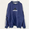 古着 used　adidas アディダス　90s　長袖ナイロンプルオーバー　Vネック　ウォームアップウェア　ネイビー　Lサイズ