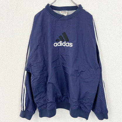 古着 used　adidas アディダス　90s　長袖ナイロンプルオーバー　Vネック　ウォームアップウェア　ネイビー　Lサイズ
