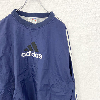 古着 used　adidas アディダス　90s　長袖ナイロンプルオーバー　Vネック　ウォームアップウェア　ネイビー　Lサイズ