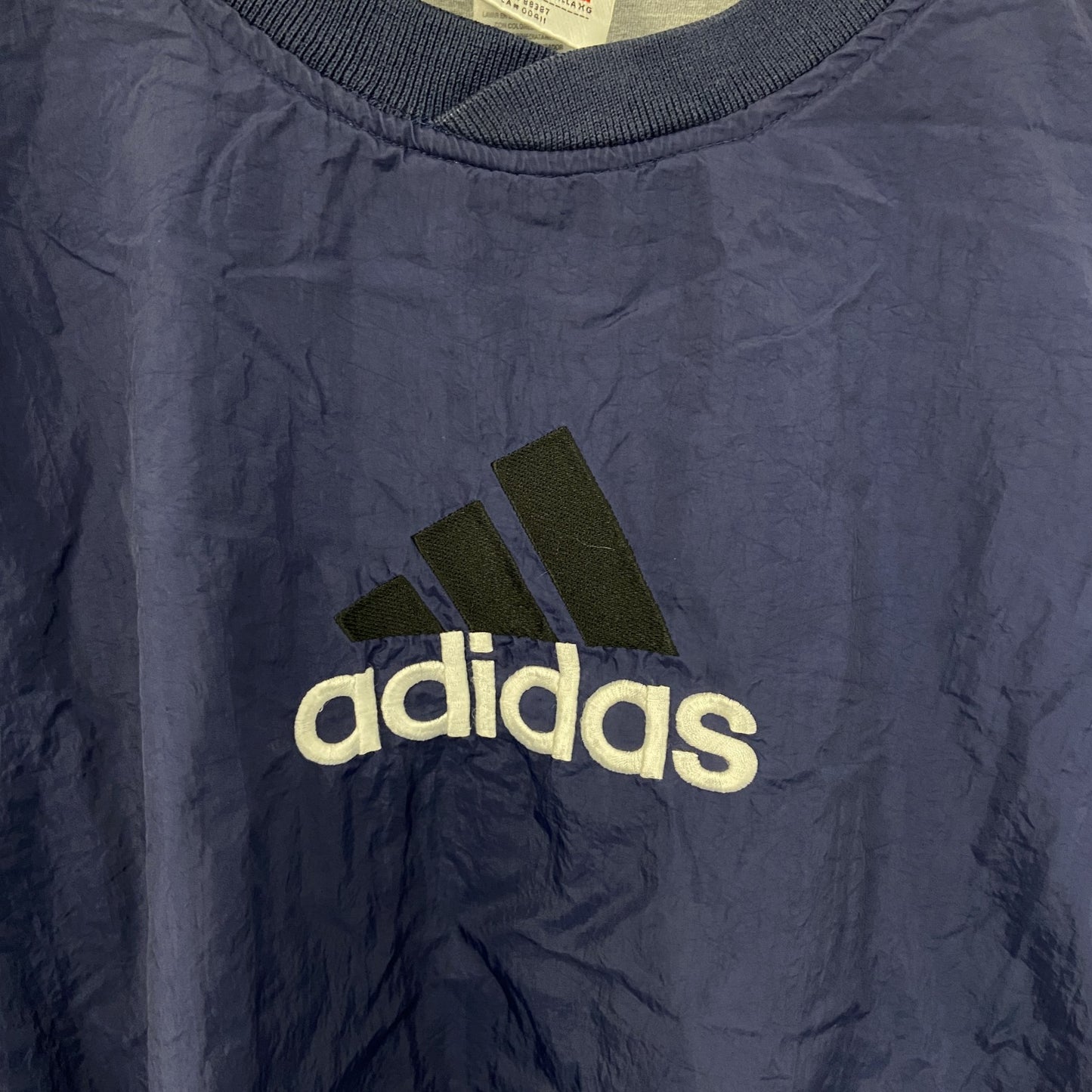 古着 used　adidas アディダス　90s　長袖ナイロンプルオーバー　Vネック　ウォームアップウェア　ネイビー　Lサイズ