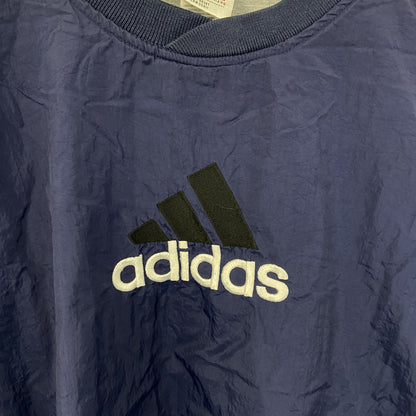 古着 used　adidas アディダス　90s　長袖ナイロンプルオーバー　Vネック　ウォームアップウェア　ネイビー　Lサイズ