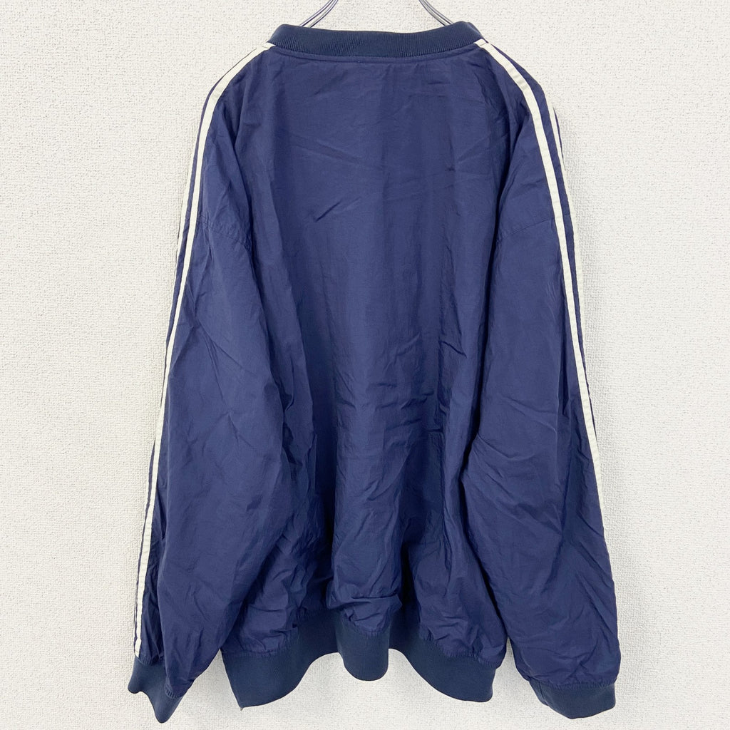 古着 used　adidas アディダス　90s　長袖ナイロンプルオーバー　Vネック　ウォームアップウェア　ネイビー　Lサイズ