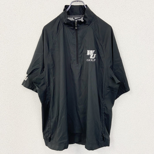 古着 used　adidas アディダス　CLIIMAPROOF　半袖ハーフジップナイロンプルオーバー　ハイネック　黒　Lサイズ