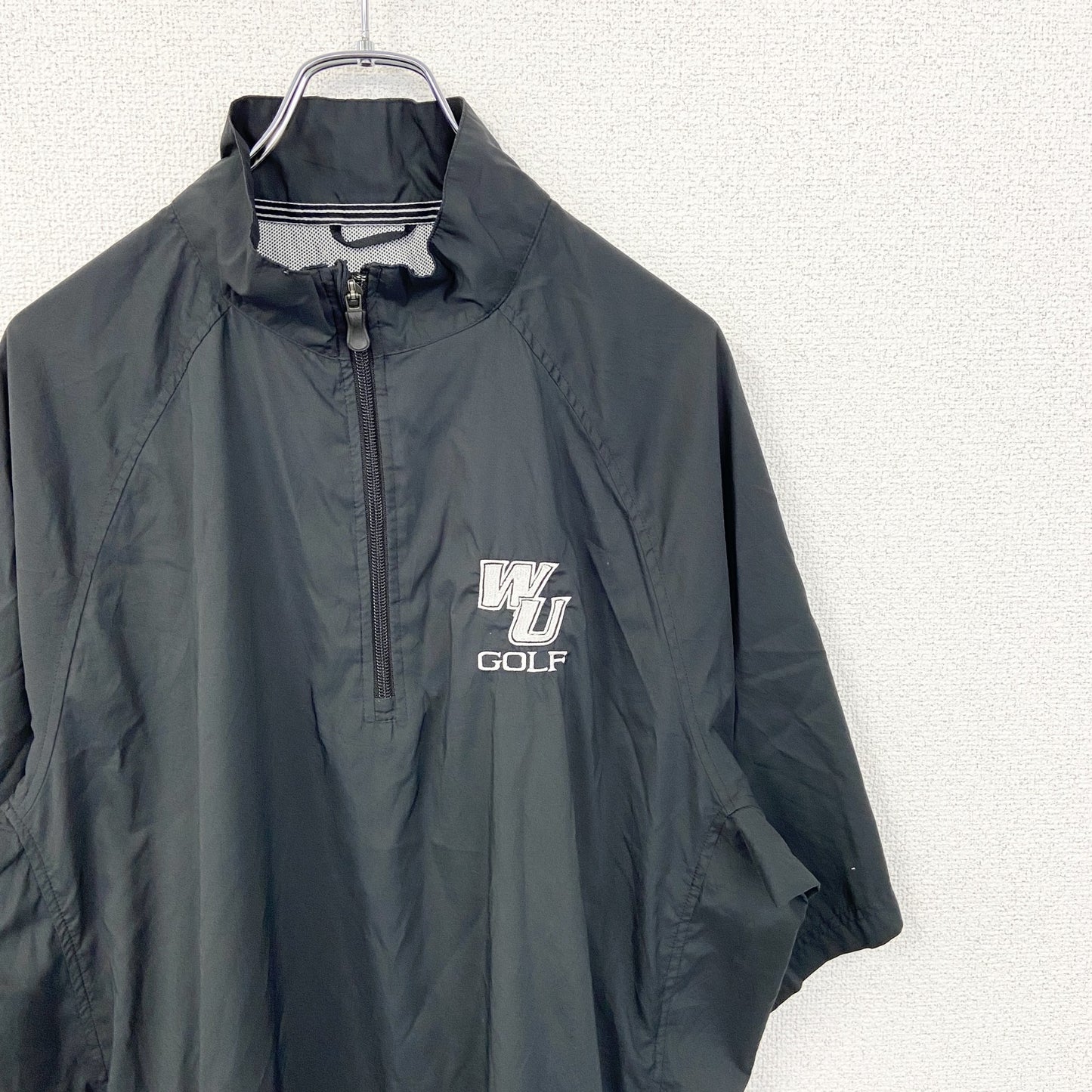 古着 used　adidas アディダス　CLIIMAPROOF　半袖ハーフジップナイロンプルオーバー　ハイネック　黒　Lサイズ