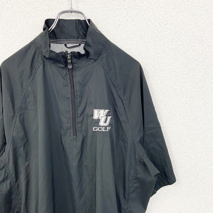 古着 used　adidas アディダス　CLIIMAPROOF　半袖ハーフジップナイロンプルオーバー　ハイネック　黒　Lサイズ