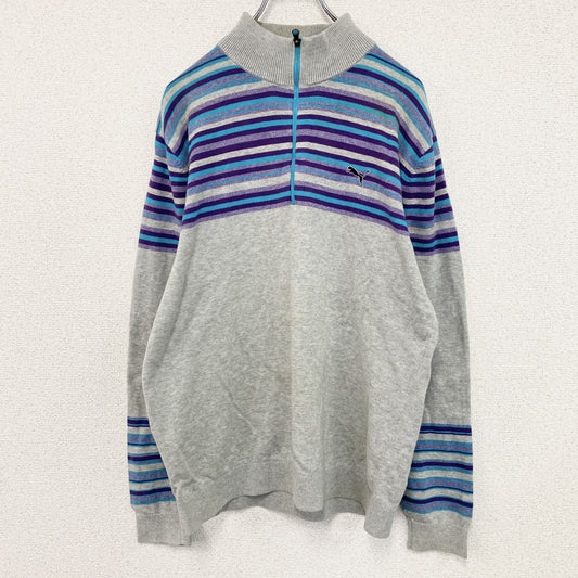 PUMA　プーマ　ハーフジップコットンニットセーター　マルチカラー　灰色　グレー　Lサイズ