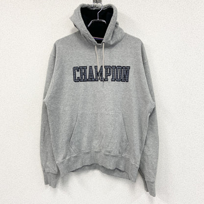 champion　チャンピオン　スウェットパーカー/フーディー　チェック柄　デカロゴ　現行　灰色　グレー　Lサイズ