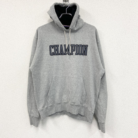 champion　チャンピオン　スウェットパーカー/フーディー　チェック柄　デカロゴ　現行　灰色　グレー　Lサイズ