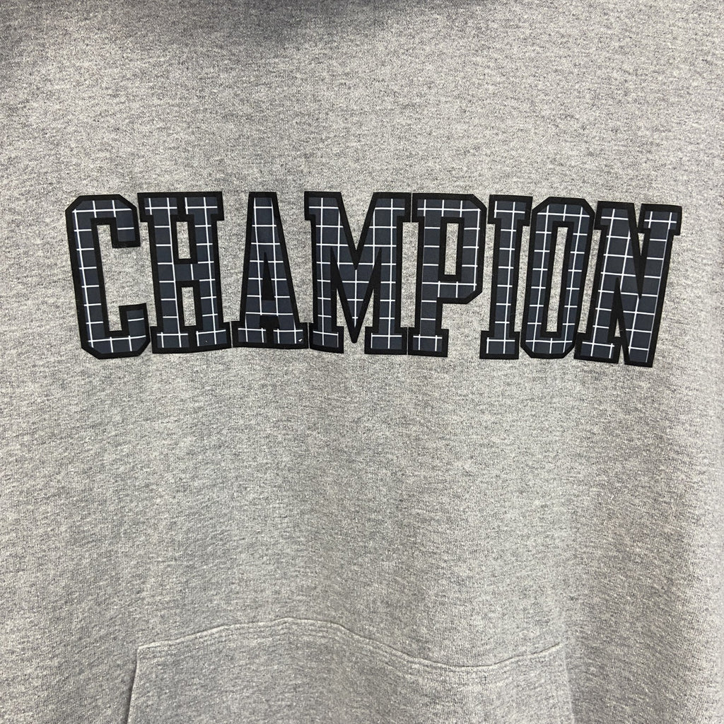 champion　チャンピオン　スウェットパーカー/フーディー　チェック柄　デカロゴ　現行　灰色　グレー　Lサイズ