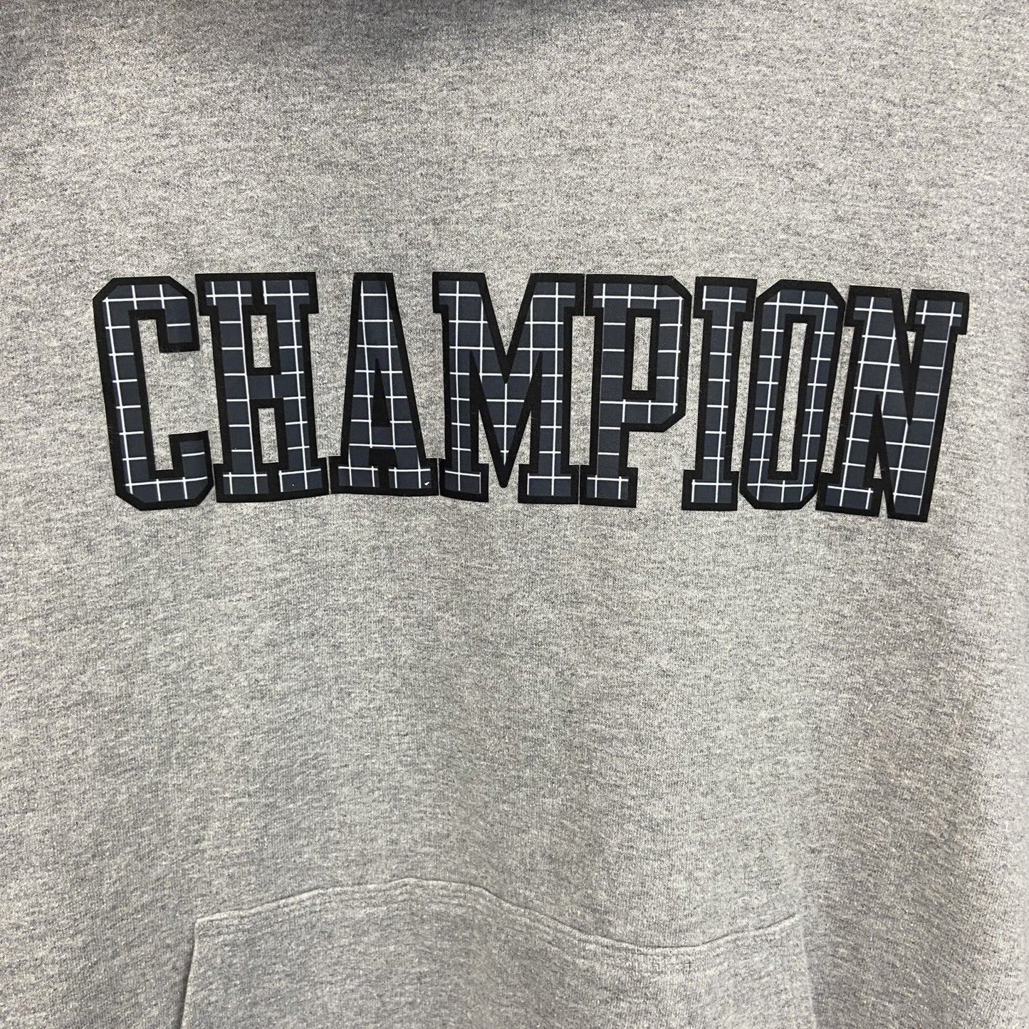 champion　チャンピオン　スウェットパーカー/フーディー　チェック柄　デカロゴ　現行　灰色　グレー　Lサイズ