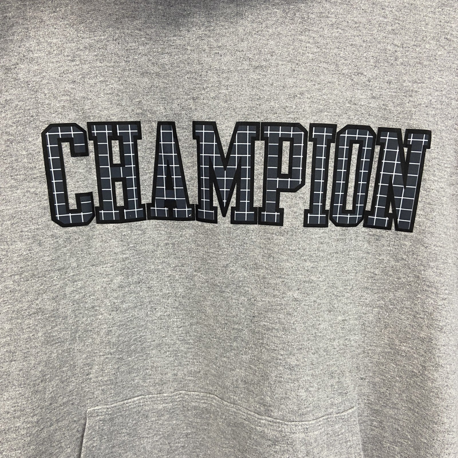 champion　チャンピオン　スウェットパーカー/フーディー　チェック柄　デカロゴ　現行　灰色　グレー　Lサイズ
