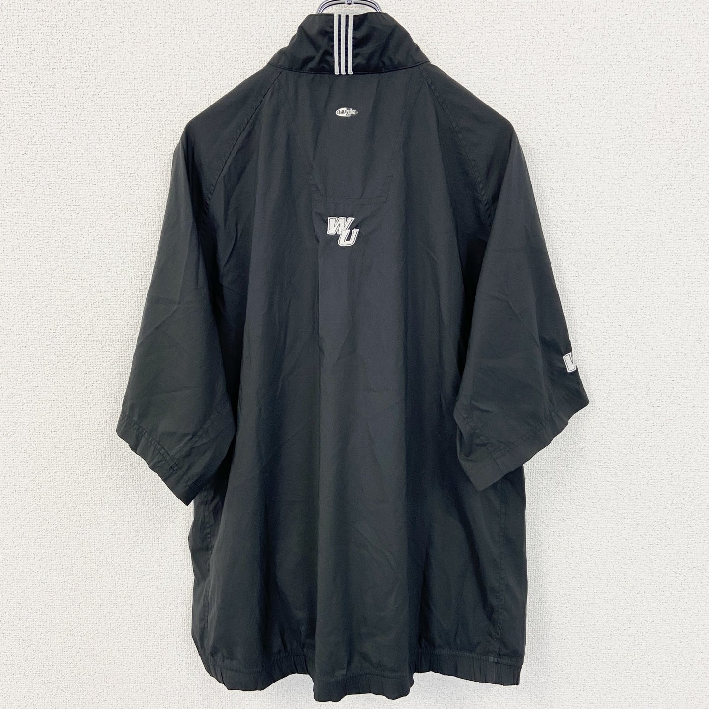 古着 used　adidas アディダス　CLIIMAPROOF　半袖ハーフジップナイロンプルオーバー　ハイネック　黒　Lサイズ